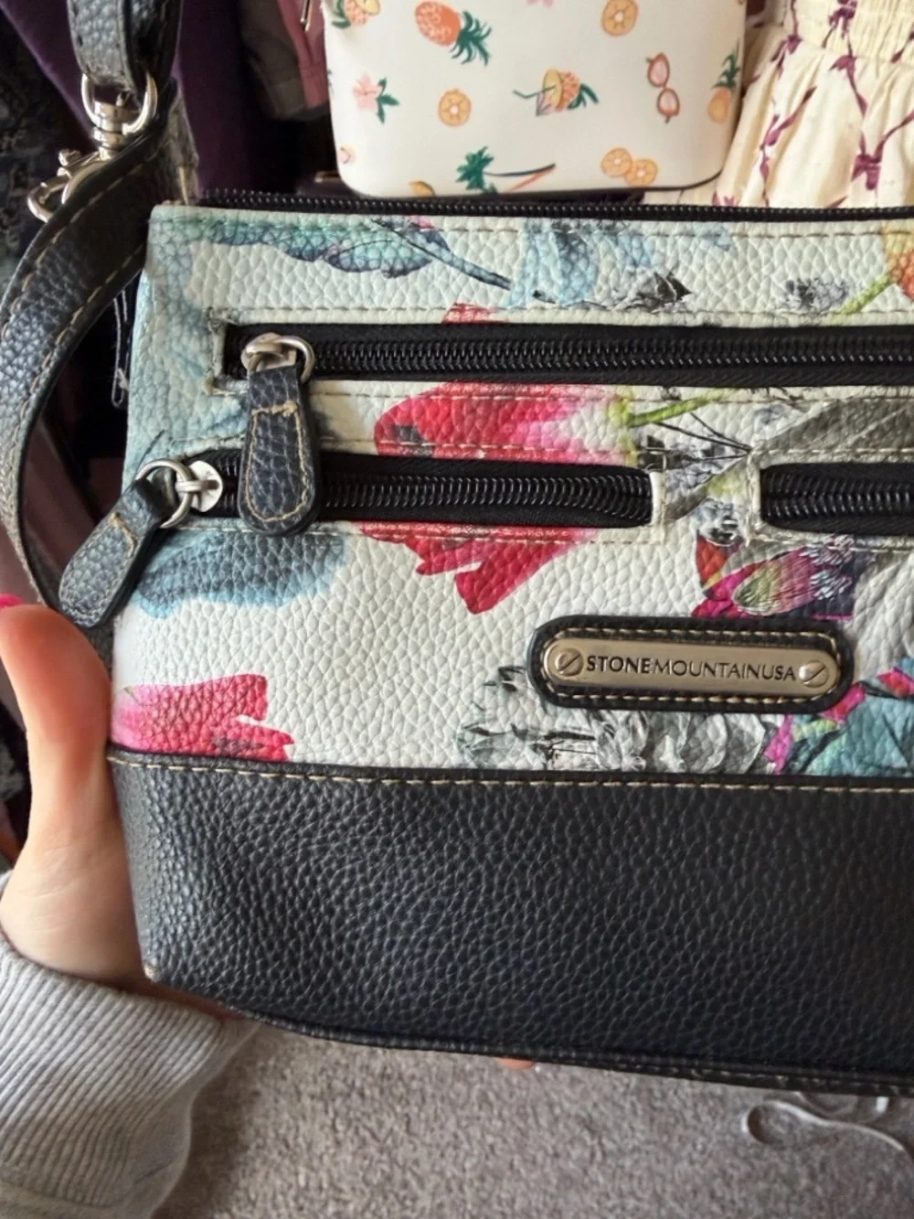 Stone Mountain Floral Multi Zip Crossbody Bag/Wristlet - 3 Ways to Wear